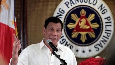 Filipino president Rodrigo Duterte speaks during a meeting inside the Malacanang presidential palace in Manila. EPA