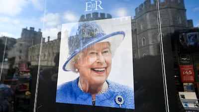Queen Elizabeth II image displayed in a window in Windsor. AFP