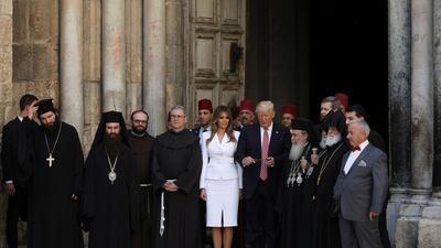 U.S. President Donald Trump and first lady Melania stand at the entrance of the Church of the Holy Sepulchre in Jerusalem's Old City last year. Ronen Zvulun / Reuters