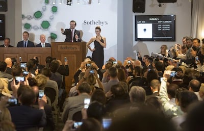David Bennett oversees the sale of the Blue Moon of Josephine diamond at Sotheby's Geneva in November 2015