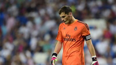 Real Madrid's Iker Casillas reacts during his side's loss to Atletico Madrid on Saturday. Javier Soriano / AFP / September 13, 2014