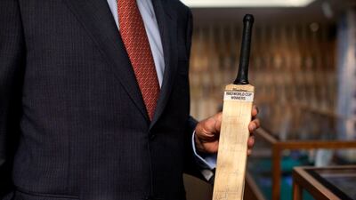 One of Shyam Bhatia's first pieces of memoriabila, a signed mini-bat, from the 1983 world cup winning Indian team, which he attended.