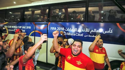 Fans of Esperance De Tunis welcome the team bus in Abu Dhabi ahead of the Fifa Club World Cup. Courtesy Fifa Club World Cup UAE 2018
