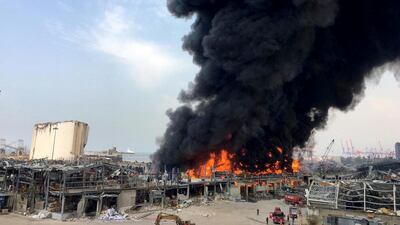A warehouse is on fire at Beirut's port area. Reuters