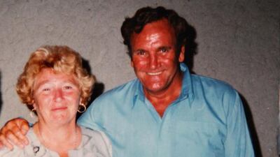 Don Revie in UAE wearing traditional dress with his wife Elsie.