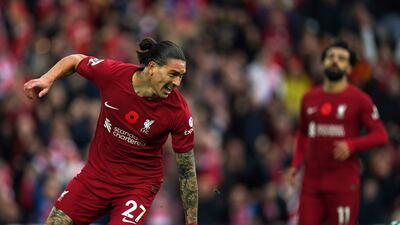 Darwin Nunez celebrates scoring his side's second goal. AP
