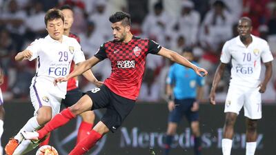 Al Ain, in white, saw their chances of defending their Arabian Gulf League title undone by a 1-0 defeat to Al Ahli on Thursday, April 14, 2016. Afsal Sham/Al Ittihad