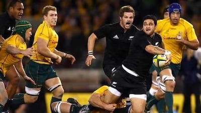 New Zealand's Piri Weepu attempts to offload a pass against Australia on Saturday.