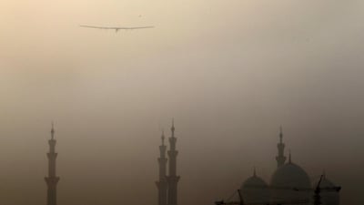 The UAE-based Masdar, the Abu Dhabi government’s clean-energy company, is a key sponsor of the flight. Additional sponsors include Omega, Google and Moet Hennessey, among others. Marwan Maamani / AFP Photo