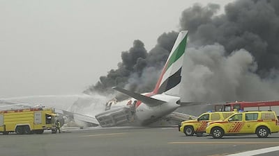 The aftermath of the crash-landing of Flight EK521 at Dubai Airport on August 3, 2016.