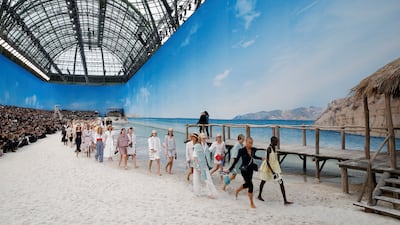 A beachside setting was built in central Paris for Lagerfeld's spring/summer 2019 collection for Chanel. Photo: Chanel