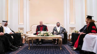 Sheikh Dr Sultan bin Muhammad Al Qasimi, Ruler of Sharjah and president of the American University of Sharjah, attends a graduation ceremony on Saturday. Wam