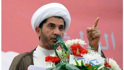 The secretary general of the leading Islamic Shiite opposition grouping Al Wefaq, Sheikh Ali Salman, addresses supporters in Duraz village, north of the Bahraini capital Manama. AP