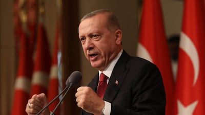 Turkish President Recep Tayyip Erdogan speaks on the second anniversary of a failed coup in Ankara on July 15, 2018. AFP