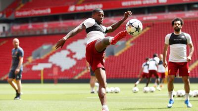 Georginio Wijnaldum during a Liverpool training session at Anfield. Carl Recine / Reuters