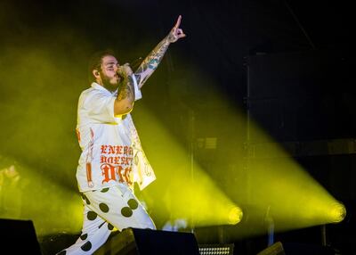Post Malone, mercifully sans guitar. Getty