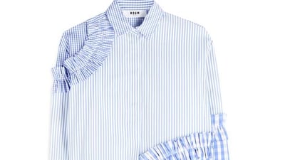 Mix and match different prints with ruffles for a playful and eclectic approach. Dh1,375, MSGM at Boutique 1. Courtesy of Boutique 1