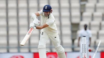 England's James Anderson is bowled by Shannon Gabriel of the West Indies. Reuters