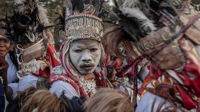 Traditional dancers perform as the remains of slain Congolese independence leader Patrice Lumumba arrive in Shilatembo, more than six decades after he was assassinated along with two of his compatriots. AFP