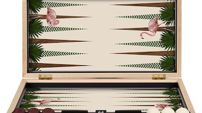 Flamingo tournament-size backgammon set, Dh25,991, Alexandra Llewellyn at Farfetch