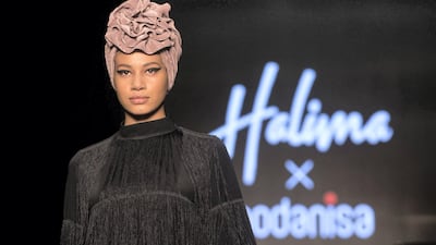 A hijab by Halima Aden x Modanisa at Istanbul modest fashion week