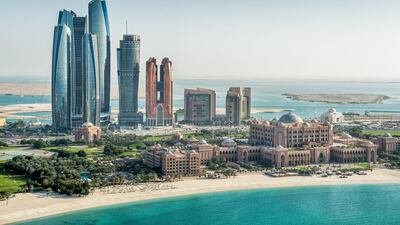 The Emirates Palace hotel with other Abu Dhabi hotels in the background, including Jumeirah at Etihad Towers and Bab Al Qasr. Hotel revenues for the third quarter were up to Dh1.1 billion, an increase of 1.7 per cent from the same period last year. Photo courtesy DCT Abu Dhabi