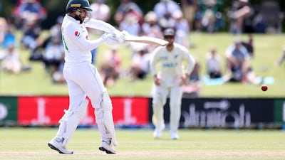 Pakistan's Faheem Ashraf plays a shot during Day 4. AFP