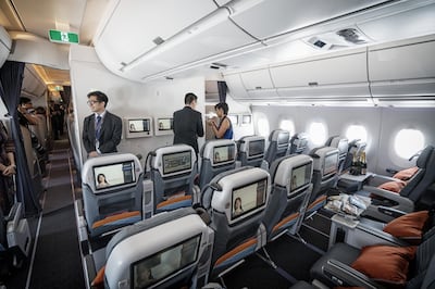 Premium economy class of an Airbus A350 operated by Singapore Airlines. Vistara hopes such an offering will appeal to Indian travellers. Bloomberg