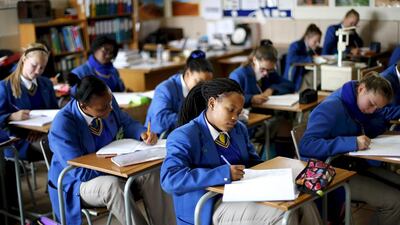 Students at Waterstone College private school in Johannesburg. With a large portion of South Africa’s state run schools regarded as substandard, there is growing demand for private schooling. Siphiwe Sibeko / Reuters