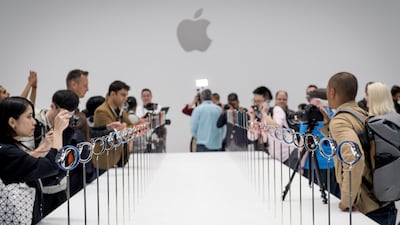 Attendees view Apple watches at the Steve Jobs Theatre in Cupertino, California. Bloomberg