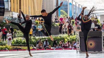 Dancers celebrate Jamaica national day at Al Wasl Dome. Victor Besa / The National