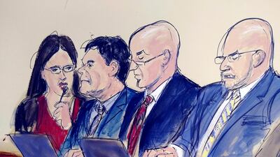 El Chapo listens to the judge while staring at the jury as the verdict is read. AP Photo
