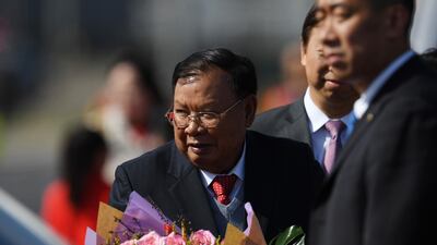 Laos President Bounnhang Vorachith arrives at Beijing airport to attend the Belt and Road Forum in the Chinese capital on April 25, 2019 in Beijing, China. Getty Images