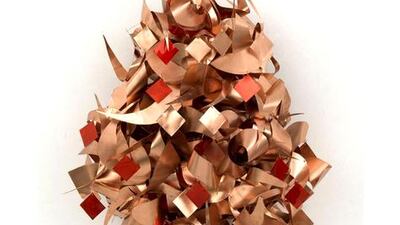 Untitled #3, a Pouran Jinchi piece compiled of hand-cut copper letters. Courtesy Pouran Jinchi / The Third Line