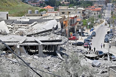 A destroyed building in the village of Al Shaabiyeh, southern Lebanon. EPA