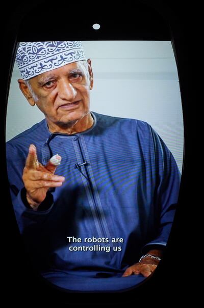 The Oman pavilion curatorial team and artists brought to life Raiya Al Rawahi's dystopian idea of technology, with Anwar Sonya playing a lead role. Photo: David Levene