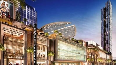 The 1.7 million square foot Sowwah Central will link with The Galleria, a luxury mall that opened in August, when it opens in 2017. Above, a rendering of Sowwah Central. Courtesy Gulf Related