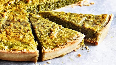 Pistachio orange tart, a recipe in ‘Moorish: Vibrant Recipes from the Mediterranean’ by Ben Tish. Courtesy Kris Kirkham