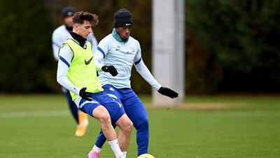 Mason Mount and Callum Hudson-Odoi during a training at Chelsea training ground. Getty