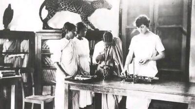 The British influence in India led to better education for some Indians, as this 1918 photo taken at the Women's Christian College in Madras (now Chennai) shows. However, some Asian thinkers believe Britain only set up institutions in India to facilitate trade and to drain the country's wealth. Getty Images