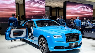 A Rolls-Royce Wraith at the Geneva International Motor Show in 2019.