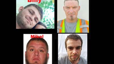 From top left, Billy Chastain, Mark Chastain, Alex Stevens and Mike Sparks who were all found dead in a river in Oklahoma. AFP