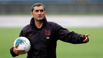 Barcelona manager Ernesto Valverde gestures during a training session at the Machida Municipal Athletic Stadium. AP Photo