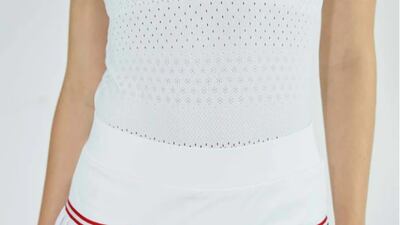 With its classic red stripes, this broderie anglaise tennis skirt by L’Etoile Sport is simplicity personified. $165, www.letoilesport.com. Photo: L'Etoile Sport