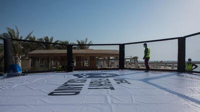 An octagon on the beach on Yas Island ahead of UFC Fight Island. Credit: DCT-Abu Dhabi