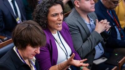 The National's White House correspondent Jihan Abdalla asks a question in the briefing room. EPA