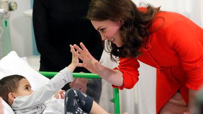 Catherine with four-year-old Rafael Chana on a visit to Great Ormond Street Hospital in London to officially open the Mittal Children's Medical Centre in January 2018