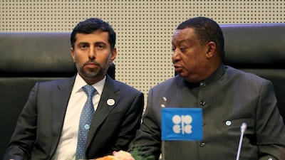 UAE Minister of Energy Suhail Mohamed Al Mazrouei (L) and Opec secretary general of Nigeria Mohammad Sanusi Barkindo. AP