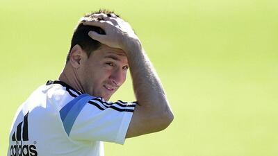 Lionel Messi is shown at an Argentina training session on Saturday ahead of Argentina's World Cup last-16 match against Switzerland on Tuesday in Brazil. Juan Mabromata / AFP / June 28, 2014