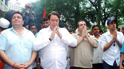 From left, Rishi, Randhir, Rajiv and Ranbir Kapoor at a religious ceremony in Mumbai. AFP